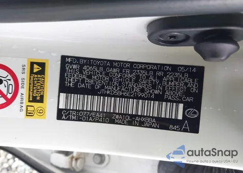 2014 Lexus Ct 200H from USA, damaged, VIN JTHKD5BH6E2199014